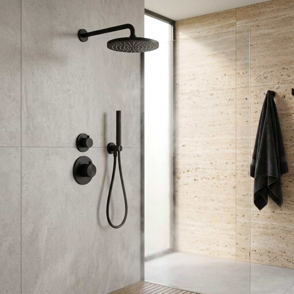 Aquanello Eterna Concealed Thermostatic Shower Set Matte Black 25 cm Rain Shower and Hand Shower ET-S-SET3-2-10